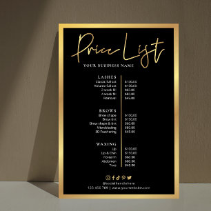 Póster Glam Hair Stylist Black & Gold Price List Poster