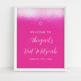 Póster Glam Hot Pink Bat Mitzvah Signo de bienvenida Post