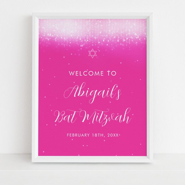 Póster Glam Hot Pink Bat Mitzvah Signo de bienvenida Post (Subido por el creador)