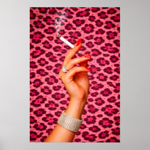 Póster Glam Leopardo Rosa, Cigarrillo de Moda Chic