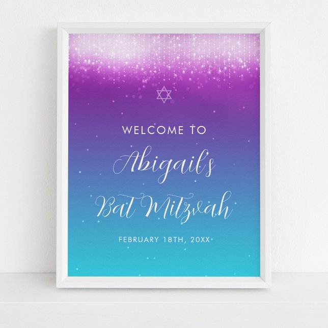 Póster Glam Purple Bat Verde azulado Mitzvah Signo de bie (Subido por el creador)