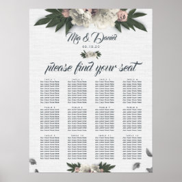 Póster Glamorosas Peonías florales blancas y de melocotón