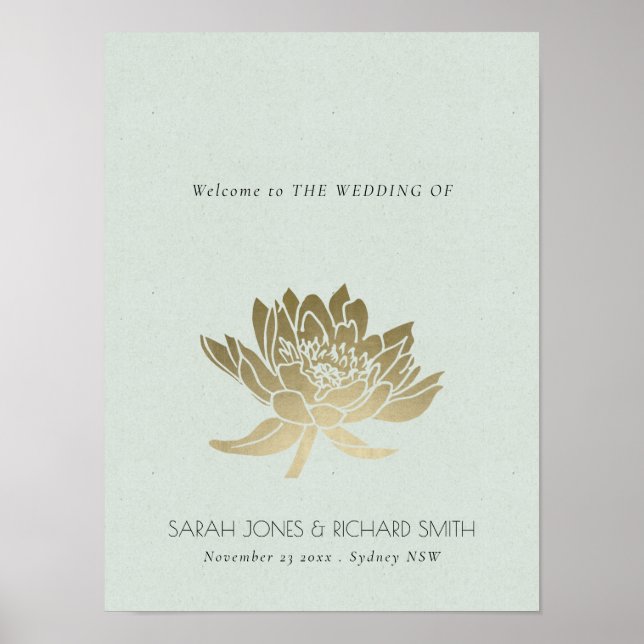 PÓSTER GLAMOROSO AZUL PÁLIDO PLATA FLOR DE LOTUS  BODA (Frente)