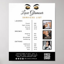 Póster Glamoroso Ojo Lash Brow Beauty Bar Lista de precio