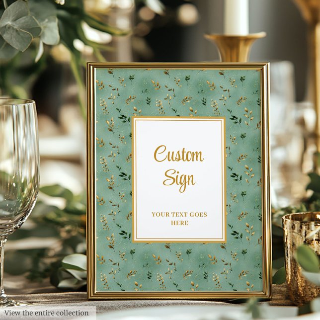 Póster Glamoroso Oro Verde Profundo Eucalipto Rótulo Pers (Glamorous Deep Green Gold Eucalyptus Custom Sign)