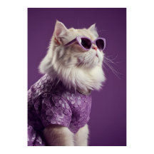 Glamorous Cat in Purple Lace Dress