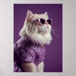 Póster Glamorous Cat in Purple Lace Dress