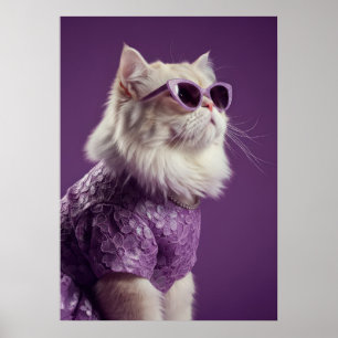 Póster Glamorous Cat in Purple Lace Dress