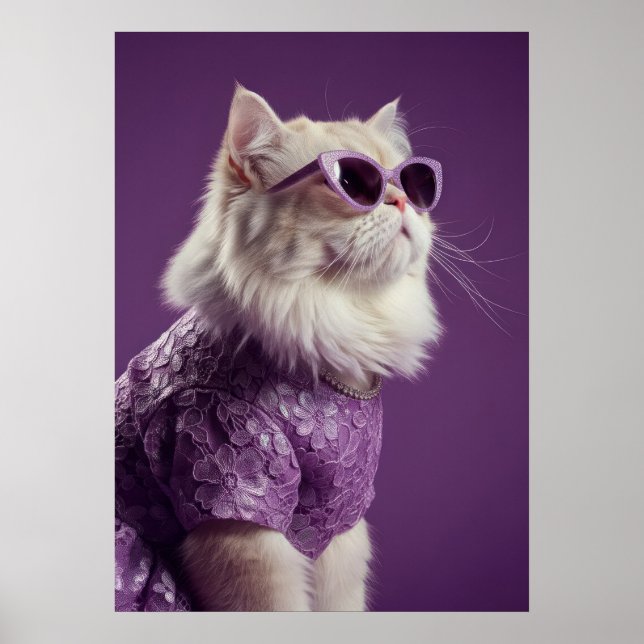 Póster Glamorous Cat in Purple Lace Dress (Frente)