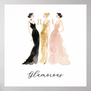Póster Glamorous Stylish Ladies Evening Gown Toast