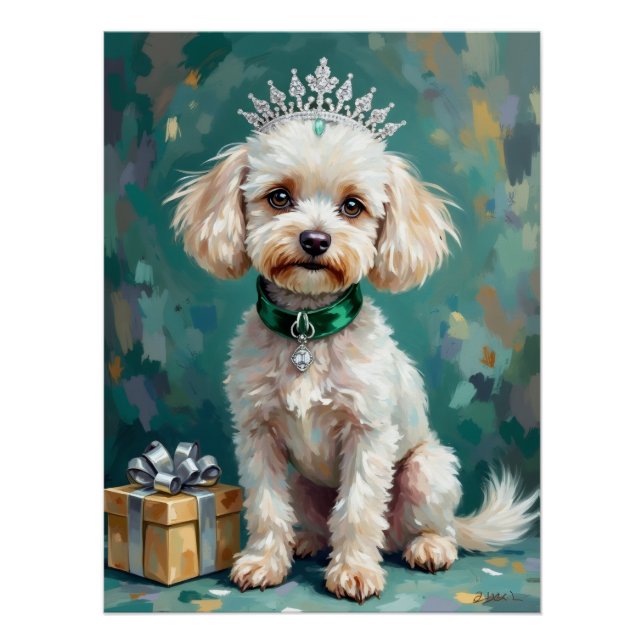 Póster Glamorous White Poodle Princess Christmas Art (Anverso)