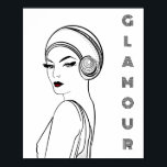 Póster Glamour Art Deco Ilustracion de mujer<br><div class="desc">Añade algo de glamour a tu espacio con este impresionante poster ilustrado. Diseño Art Deco en blanco y negro (con un toque de rojo).</div>