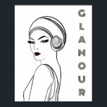 Póster Glamour Art Deco Ilustracion de mujer<br><div class="desc">Añade algo de glamour a tu espacio con este impresionante poster ilustrado. Diseño Art Deco en blanco y negro (con un toque de rojo).</div>