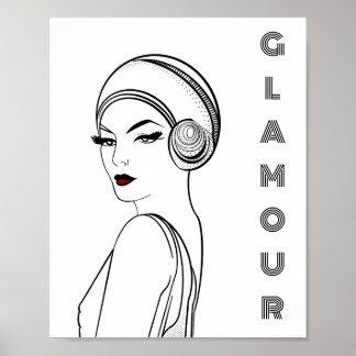 Póster Glamour Art Deco Ilustracion de mujer