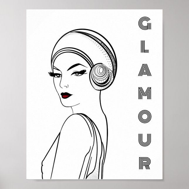 Póster Glamour Art Deco Ilustracion de mujer (Frente)