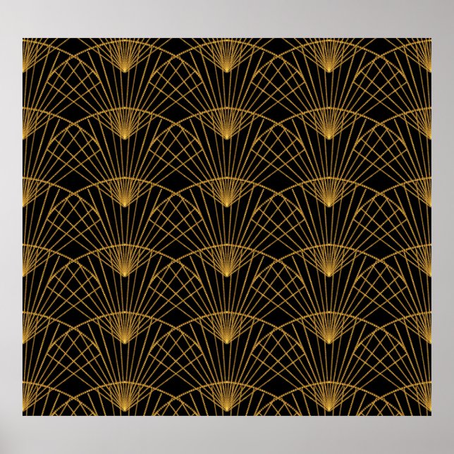 Póster Glamour art déco: ventilador dorado. (Frente)