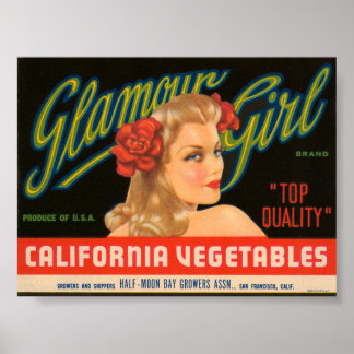Póster Glamour Chica California Vegetables Vintage Crate 