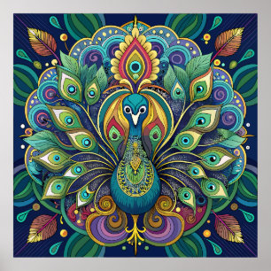Póster Glamour del pavo real Art Nouveau