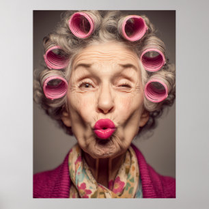 Póster Glamour Juguetón en Rulos Rosas