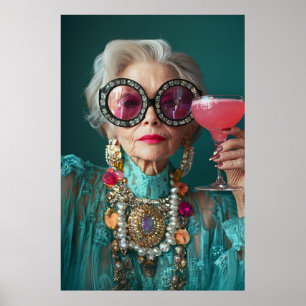 Póster Glamurosa anciana mujer audaz moda de lujo