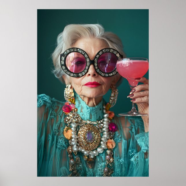 Póster Glamurosa anciana mujer audaz moda de lujo (Frente)