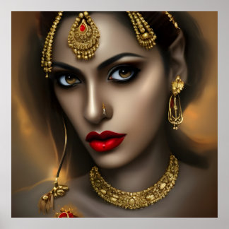 Póster Glamurosa india asiática hermosa mujer exótica