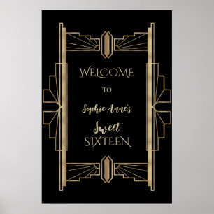 Póster Glamuroso Gatsby Art Deco SWEET 16 de los años 20