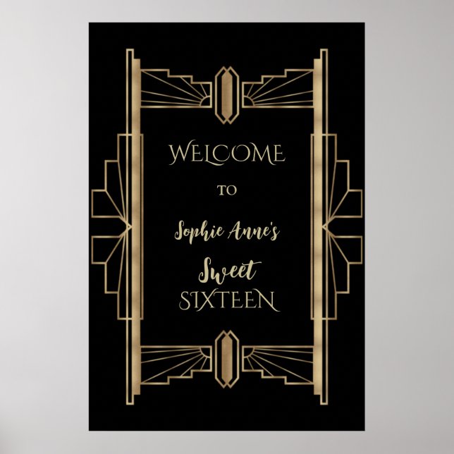 Póster Glamuroso Gatsby Art Deco SWEET 16 de los años 20 (Frente)