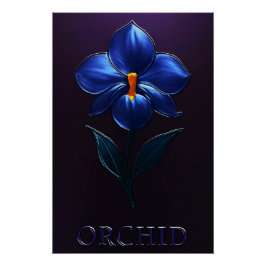 Póster Glänzende Blaue Orchidee – Botanische Kunst