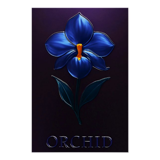 Póster Glänzende Blaue Orchidee – Botanische Kunst (Anverso)