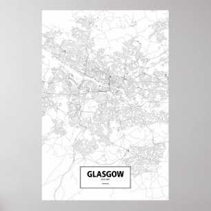 Póster Glasgow, Escocia (negro sobre blanco)