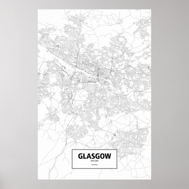Póster Glasgow, Escocia (negro sobre blanco) (Frente)