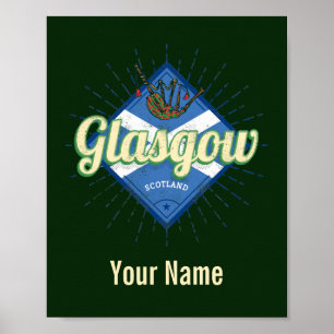 Póster Glasgow UK City Scotland Retro Bagpipes Vintage
