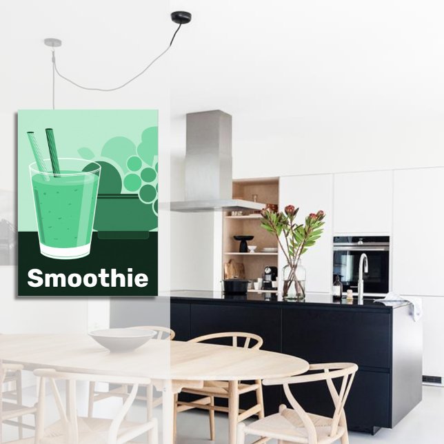 Póster Glass Black, White, Green KitchWall Wall Art (Modern Smoothie Glass Black, White, Green Kitchen Poster)