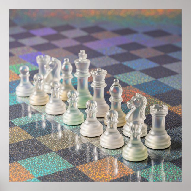 Póster Glass Chess Set Reflective Chessboard Aesthetic (Frente)