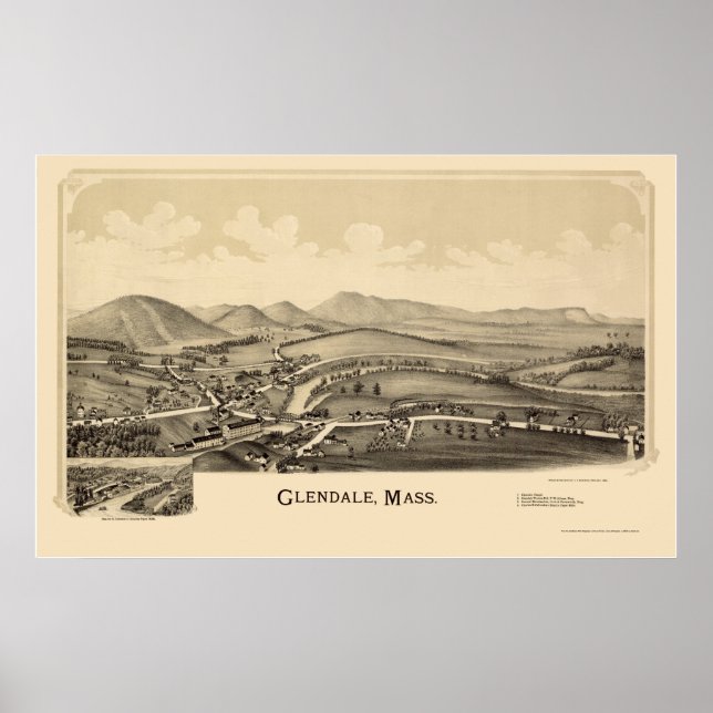 Póster Glendale, MAMÁES Mapa Panorámico - 1890 (Frente)