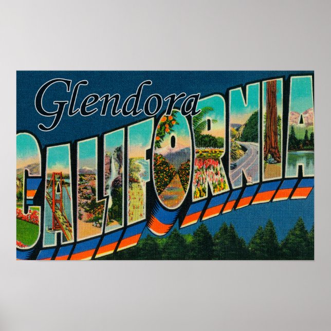 Póster Glendora, California - Escenas de letras grandes (Frente)