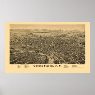 Póster Glens Falls, Mapa Panorámico NY - 1884