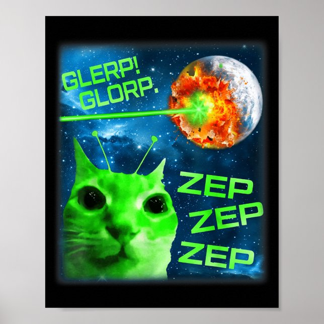 Póster Glerp Glorp Funny Alien Cat Brainrot Meme  (Frente)
