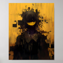 Póster Glitch Horror Smile - Dark Surrealist Yellow 