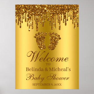 Póster Glitter Drip Gold Feet Baby Shower Welcome Sign