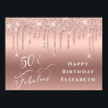 Póster Glitter Rose Gold 50th Birthday Party<br><div class="desc">Elegant and chic 50th birthday party welcome poster with rose gold faux glitter drips on a rose gold background. "50 & Fabulous" is written in a stylish white script. Customize with her name in modern white typography.</div>
