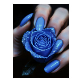 Póster Glitzernde Blaue Rose mit Passenden Nägeln