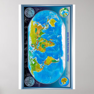 Póster "Global: MAP del mundo físico/político ...