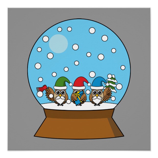 Póster Globe de nieve con tres búhos de gnomo (Anverso)