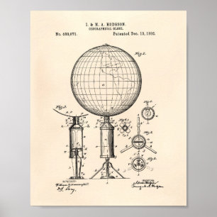 Póster Globe geográfico 1892 Patente Art Old Peper