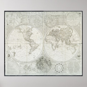 Póster Globe Terraqueal por Samuel Dunn   1787