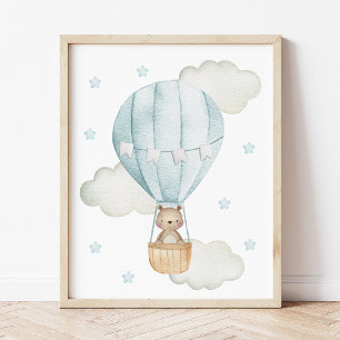 Póster Globo aerostático azul, Animales, Oso, Guardería d