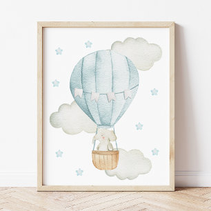 Póster Globo aerostático azul, Elefante, Estrellas, Guard