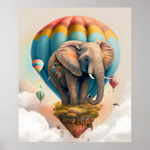 Póster Globo aerostático caprichoso de elefante lindo